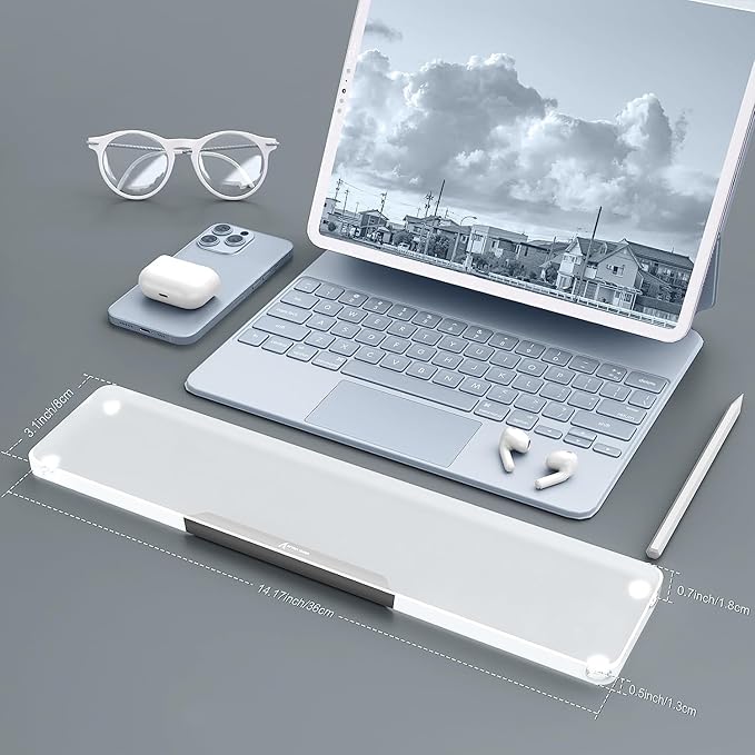 Acrylic Keyboard Wrist Rest Pro- Compact 60% Keyboard- Mechanical Keyboards Ergonomic Palm Rest for Computer KeyboardAnti-Slip BaseWrist Pad for LaptopOffice &amp Home-Easy TypingSilver