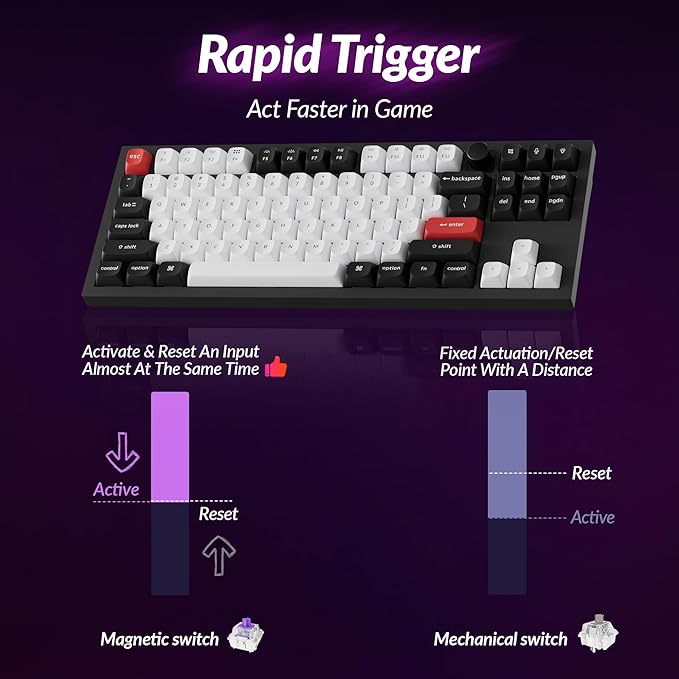 Keychron Q3 HE Wireless Custom Mechanical Keyboard 2.4 GHz/Bluetooth/Wired QMK Rapid Trigger 80% TKL Hot-Swappable Programmable RGB Gateron Double-Rail Magnetic Switches for Mac Windows Carbon Black