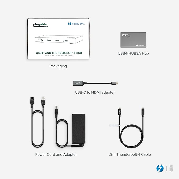 Plugable 5-in-1 Thunderbolt 4 HubSingle 8K or Dual 4K Display 4K HDMI Adapter Included Thunderbolt 4/3 USB4USB-C Expansion for Modern Mac and Windows Systems Driverless