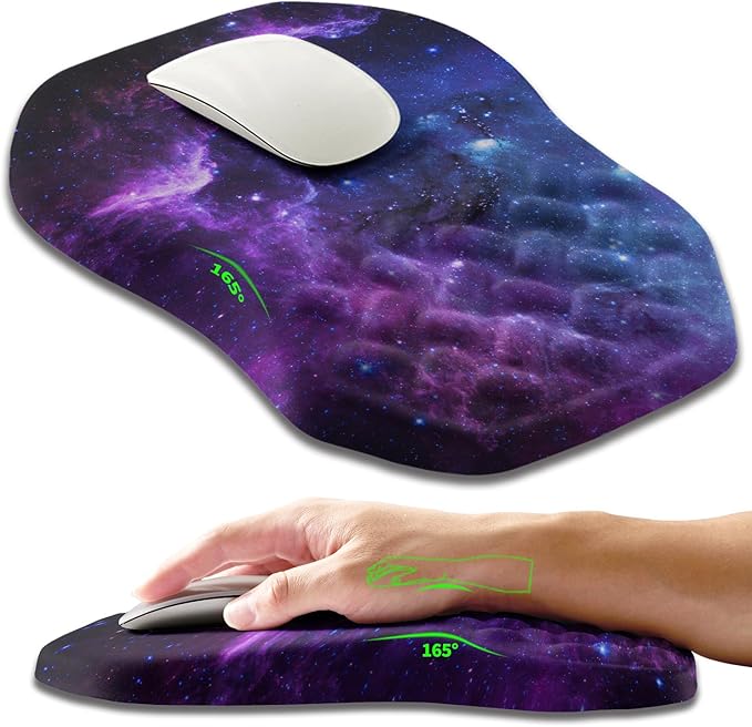 Ergonomic Slope Mouse Pad Wrist Support Wrist Rest Mousepad for Carpal Tunnel Pain Relief with Massage Bulge and Slow Rebound Memory Foam (12x8 inch Galaxy)
