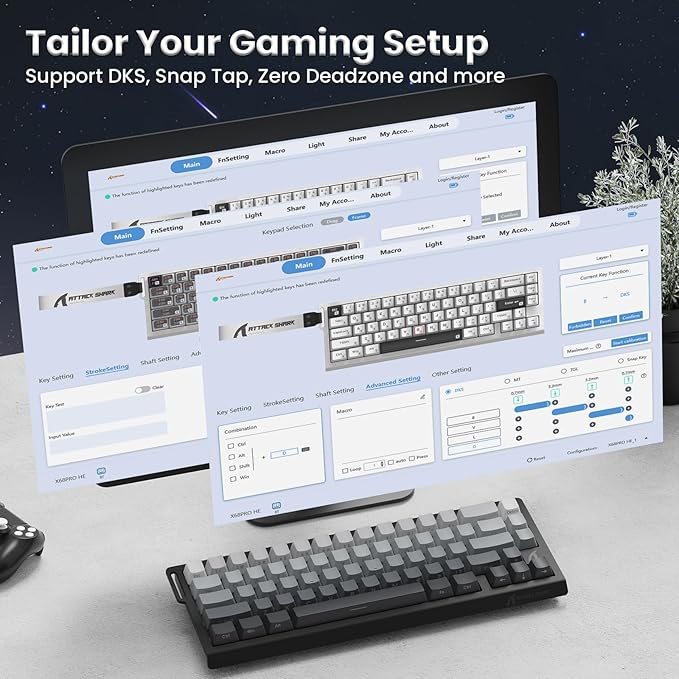 ATTACK SHARK X68PRO HE Rapid Trigger Wireless Keyboard 0.01mm RT Accuracy 8000Hz Wired Gaming Keyboard Adjustable Actuation Snap Tap RGB Backlit Magnetic Switch C01 Coiled Cable -Black Gradient