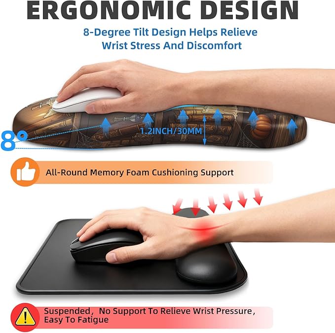 Ergonomic Mouse Pad Wrist Rest Carpal Tunnel Pain Relief Wrist Support Mousepad with Massage Bulge Memory Foam (Dragon 11.8x7.9 in)