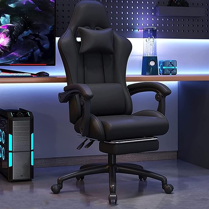 Big and Tall Gaming Chair Home Office Desk Chair PU Leather Accent Vanity Chair for Living Room Swivel Adjustable Task Chair for Gaming Room