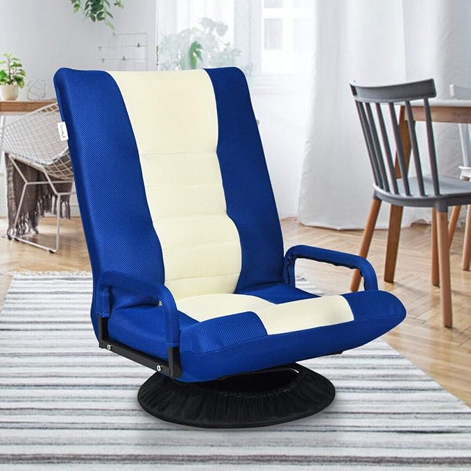 DORTALA 360 Degree Swivel Gaming Floor Chair 6-Position Adjustable Folding Floor Chair Comfortable Padded Backrest Lazy Sofa Chair Game Rocker for Teens Adults Blue