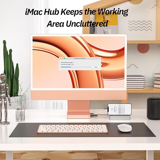 USB C Hub for iMac 24 inch 2021/2023/2024 Minisopuru iMac Hub Support M.2 NVMe SSD i Mac Accessories for iMac M1/M3/M4 USB C Adapter with USB A/C 10Gbps SD/TF M.2 SSD (Not Included) Orange.