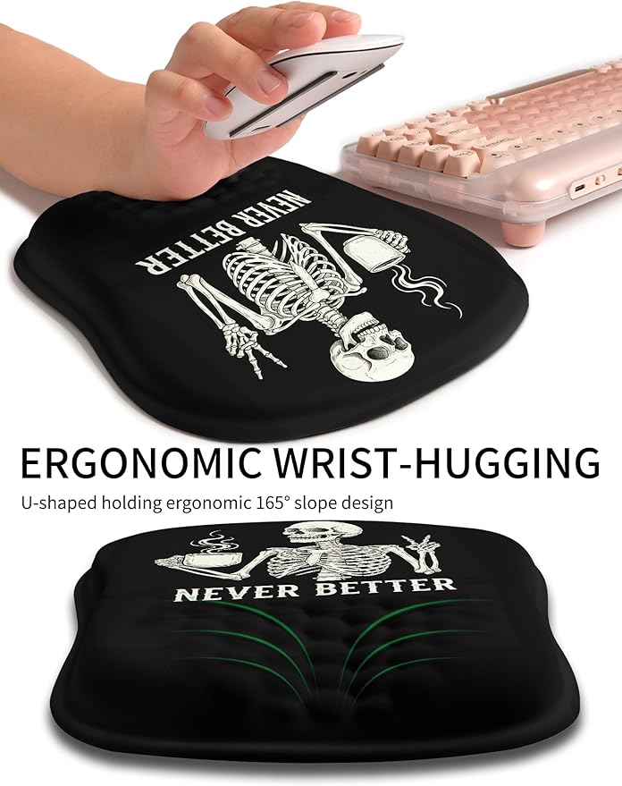 Hokafenle Ergonomic Wrist-Hugging Mouse Pad Wrist Support U-Shaped Holding Wrist Rest Mousepad for Carpal Tunnel Pain Relief with Cushioned Memory Foam Slope Massage Bulge (10.2x8.3 inNever Better)