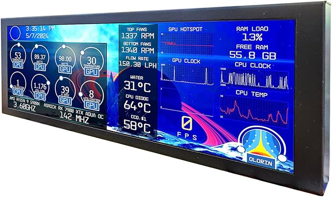 VSDISPLAY 7.84 Inch Mini Monitor IPS 1280x400 Stretched Bar LCD Secondary Display for Laptop Computer Speed Temp CPU GPU Data Monitoring Screen