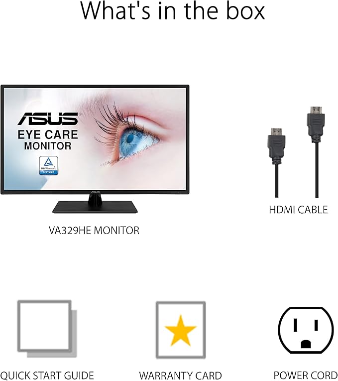 ASUS 32 Inch 1080P Monitor (VA329HE) - Full HD IPS 75Hz Adaptive-Sync Eye Care Low Blue Light Flicker Free HDMI VGA Wall Mountable Tilt Adjustable Black