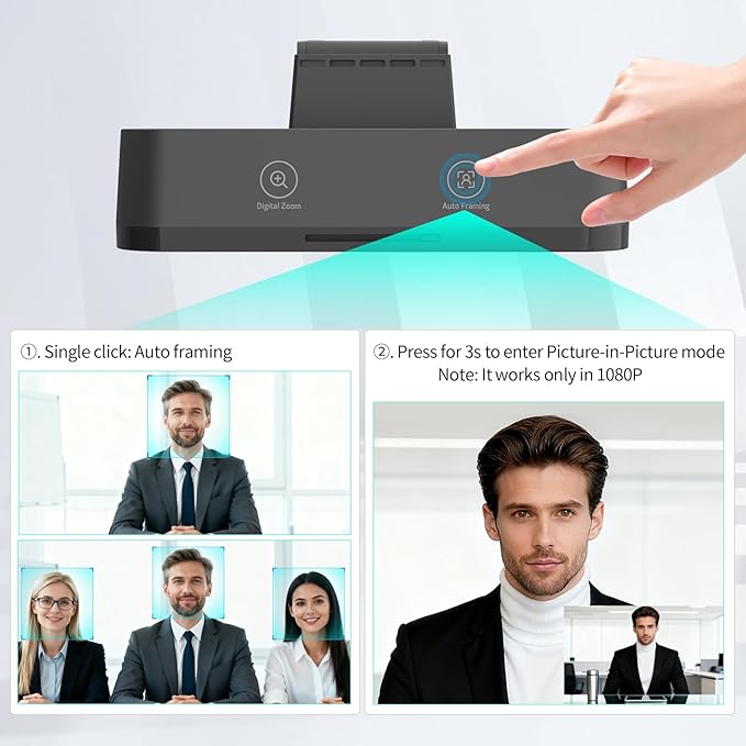 4K Webcam for PC 8MP USB Webcam with Dual Noise-reducing Microphones Picture-in-picture Auto Framing 5X Zoom 92° Wide FOV Auto Light Correction Perfect for Conference Video Callings Streaming