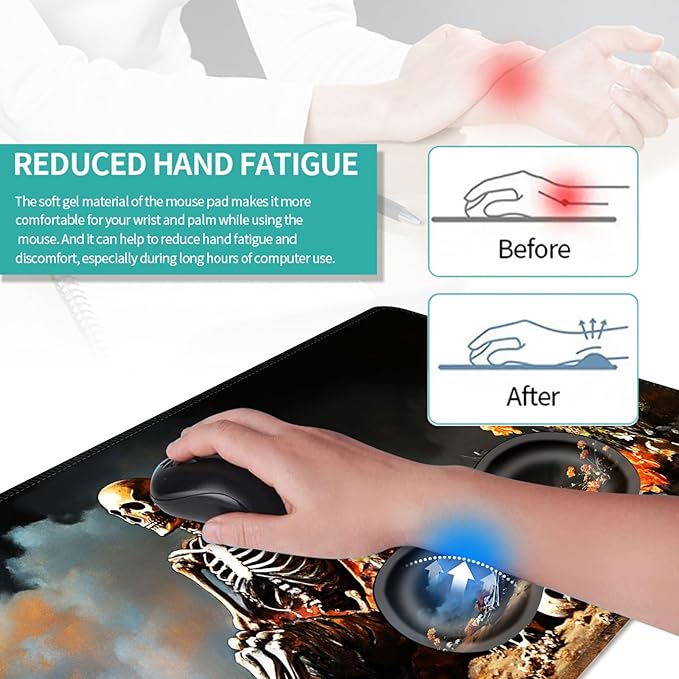 Keyboard Mouse Pad Set Extended Gaming Mouse Pad+Ergonomics Keyboard Wrist Rest Support Memory Foam Easy Typing Pain Relief 4Pcs XL Ultra Thick Desk MatSkeleton with Orange Flowers