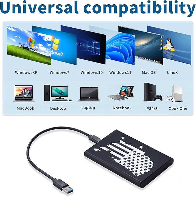 Plicnla Portable External Hard Drive 500GBUSB 3.0 USB-C Storage Expansion for PC Mac Desktop Laptop PS4/5 Xbox One X/S Xbox 360 (National Flag)