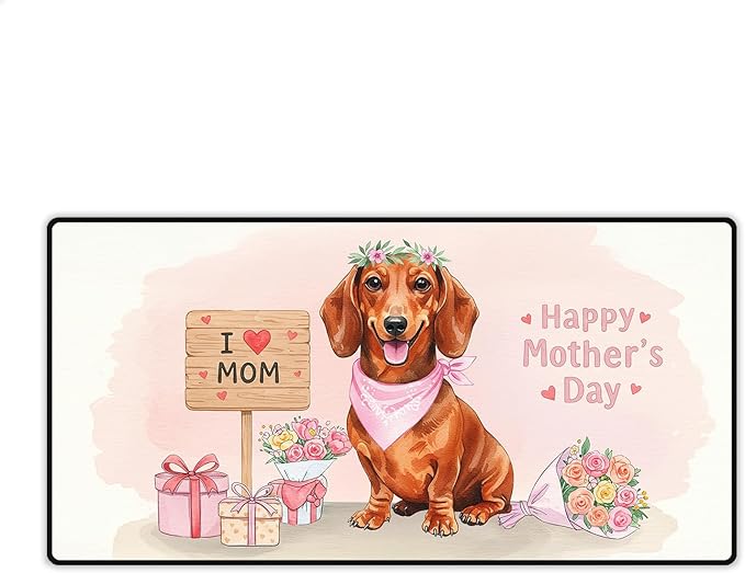Happy Mother's Day Dachshund Love Dog Mom Heart Flower Desk Mat Full Keyboard Mouse Pad Wiener Dog Lover Gifts Idea Large Mousepad 12004