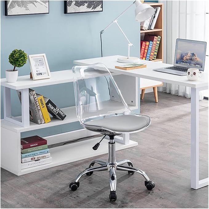 Adjustable Office Computer Chair with Armrest Plastic Office Chairs Home White Simple Furniture Transparent Gaming Chair Swivel Computer(Black)