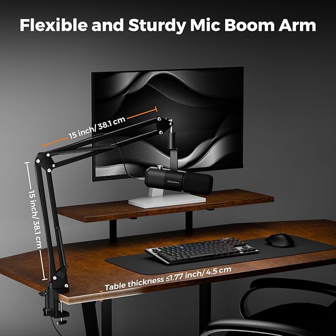 NearStream AM10X Dynamic Microphone USB/XLR Podcast Mic with Boom Arm Supercardioid Streaming Mic with AI Noise Cancellation Headphone Monitoring Mute &amp Gain Control for Gaming Podcasting