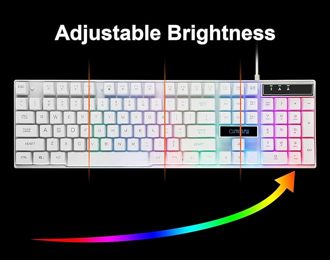 CHONCHOW Gaming Keyboard and Mouse Combo Wired LED RGB Backlit Black Gaming Keyboard and RGB Backlit Mouse Small Light up Keyboard for PC Xbox PS4 (White)