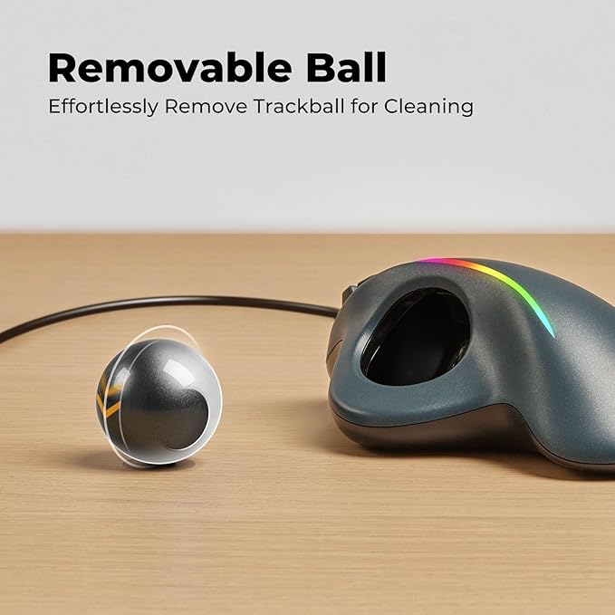 Wired Trackball Mouse with RGB Lighting Ergonomic Thumb Control to Reduce Muscle Strain 5 Adjustable DPI Dual USB-C &amp USB-A Connectivity Compatible with PC Laptop Mac Windows-Black