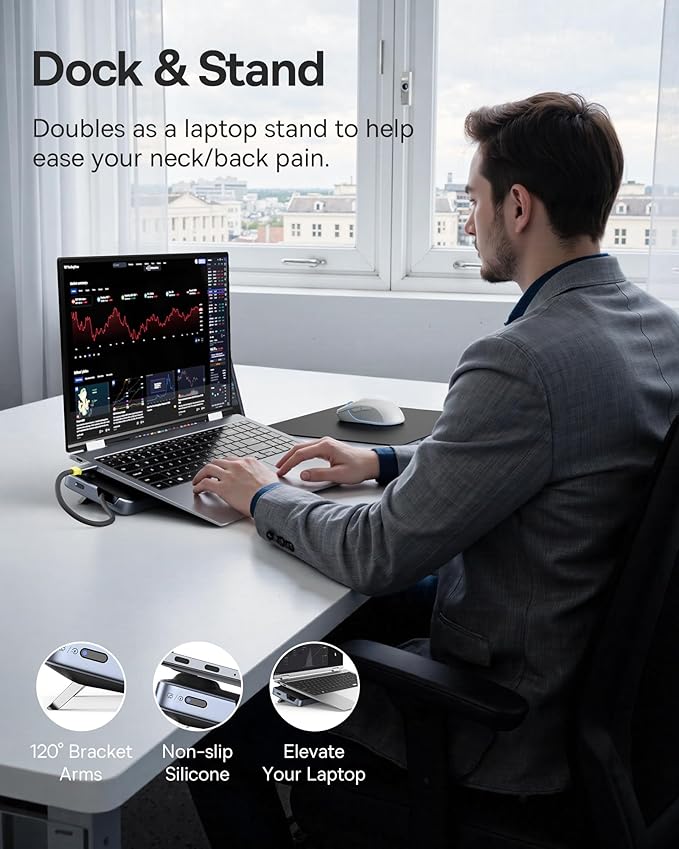 Baseus Laptop Docking Station Stand 12 in 1 Triple 4K Display HDMI/DP 10Gbps USB A/C Fast Data PD 100W Ethernet TF/SD USB C Docking Station with Stand for Windows/Dell/HP/Lenovo/Asus/Acer/Mac