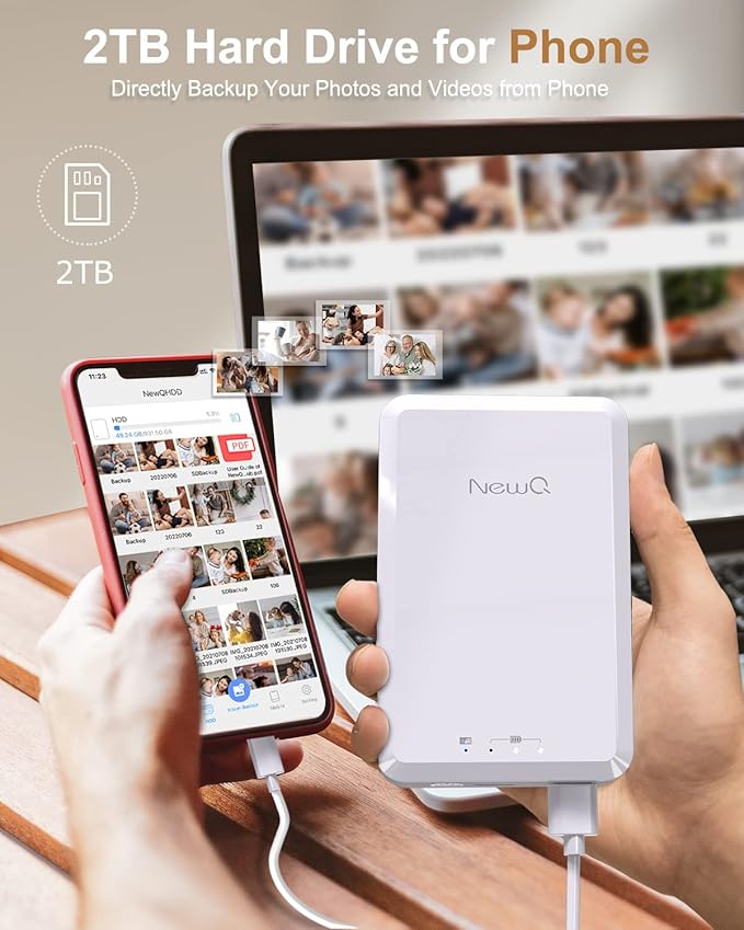 NEWQ Hard Drive for Phone Computer: 2 TB Photo Stick Portable Storage Device External HDD USB Flash for iPhone &amp iPad &amp Android Cellphone Backup Picture | Photo | Video | Data (2TB)