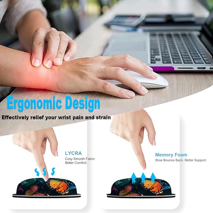 Keyboard Wrist Rest and Mouse Pad Set31.5x11.8 Inches Desk MatWaterproof Non-Slip Ergonomic Wrist Support for Pain ReliefExtended Desk Protector for Office Home GamingButterfly