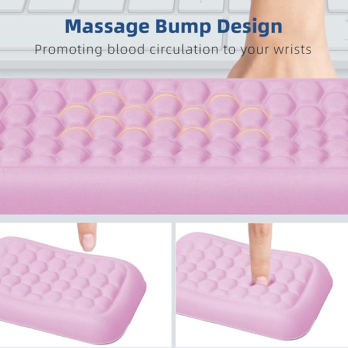 Wrist Rest for Keyboard and Mouse Comfort Memory Foam Wrist Rest with Non-Slip PU Base Leather Mouse Pad Ergonomic Keyboard Wrist Support for Typing Pain Relief Protect Hand and Arm (Pink)
