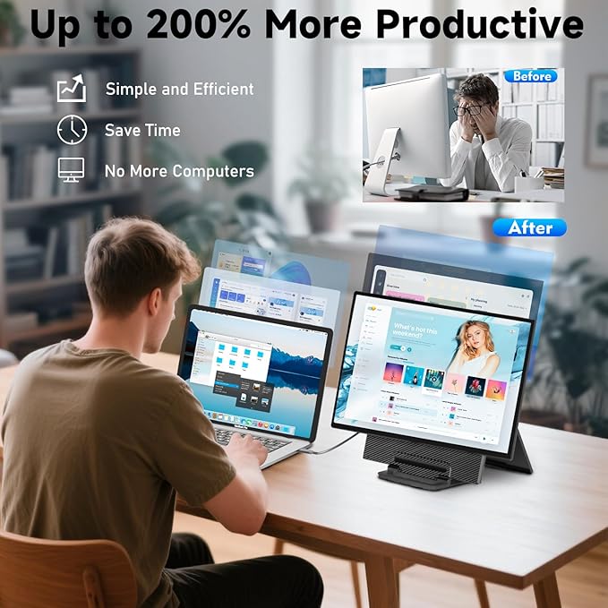 Portable Monitor 24 100Hz for Work Home Office Game 1080P FHD IPS Laptop Screen Extender with Rotating Stand &amp VESA Laptop Monitor Extender USB-C HDMI Plug-Play for Mac Windows PS Switch Xbox P