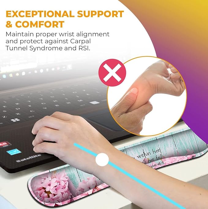 Mouse Pad with Wrist Support Ergonomic Gel Mouse Pad Beautiful FlowersPink Hyacinths on Wood PanelNon-Slip Durable Memory Foam Keyboard Wrist Rest Suitable for Office Typing Games