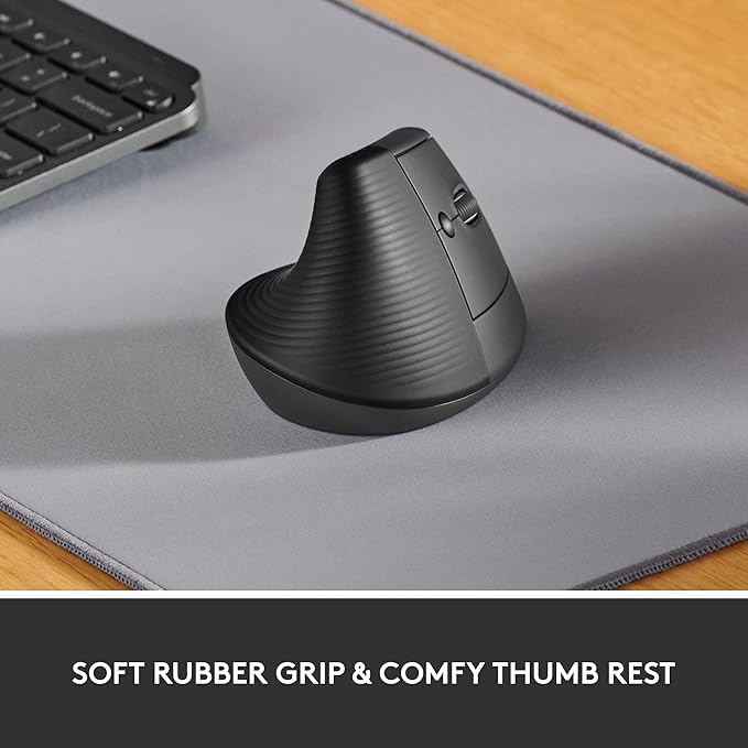 Logitech Lift Vertical Ergonomic Mouse Wireless Bluetooth or Logi Bolt USB Receiver Quiet clicks 4 Buttons Compatible with Windows/macOS/iPadOS Laptop PC - Graphite (Renewed)