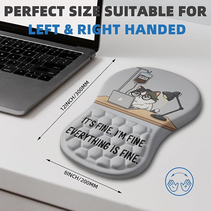 Ergonomic Mouse Pad Wrist Rest Carpal Tunnel Pain Relief Wrist Support Mousepad with Massage Bulge Memory Foam (Coffee Cat 11.8x7.9 in)