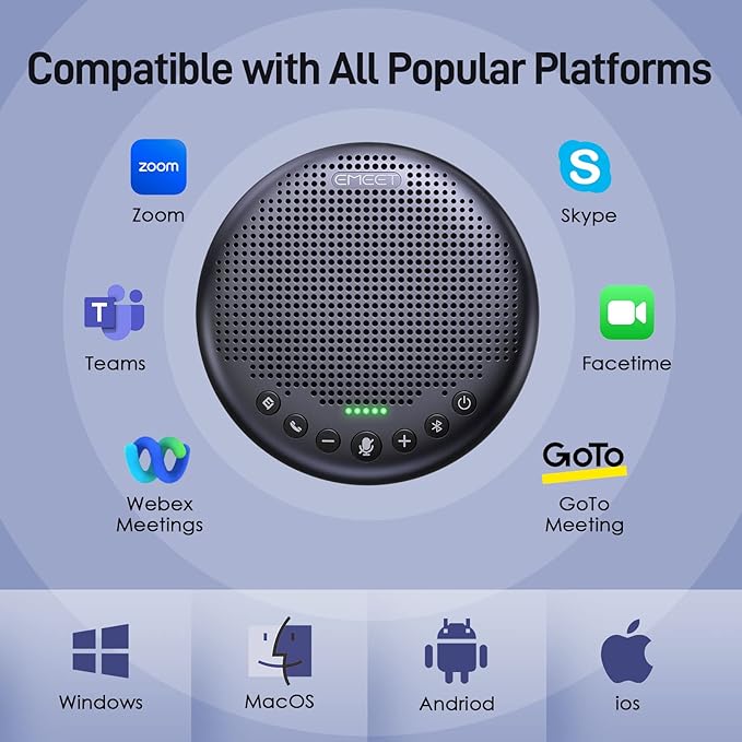 EMEET Conference Speaker and Microphone w/8+1 Mics 360° Voice Pickup Noise Reduce Bluetooth/USB/Dongle Speakerphone for 14 People w/Daisy Chain for 25 Compatible w/Leading Platforms 2025 Version