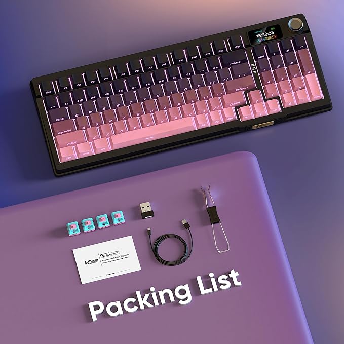 RedThunder K95 Wireless Mechanical KeyboardTFT Screen &amp Knob Trip-Modes Connection Gasket Custom Hot-Swap Keyboard RGB Backlit Pre-lubed Linear Switches Side Printed PBT Keycaps Gradient Pi