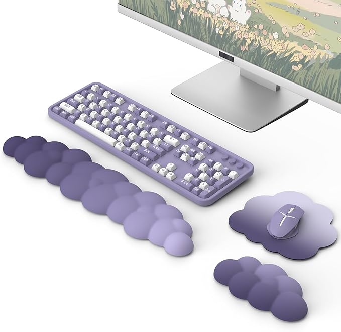 MoKo Cloud Wrist Rest Ergonomic Cloud Keyboard Wrist Rest with Mouse Rest Wrist Pad Durable Polyester Cloud Arm Rest Wrist Pad for Keyboard and Mouse for Office Gaming Computer Laptop Purple