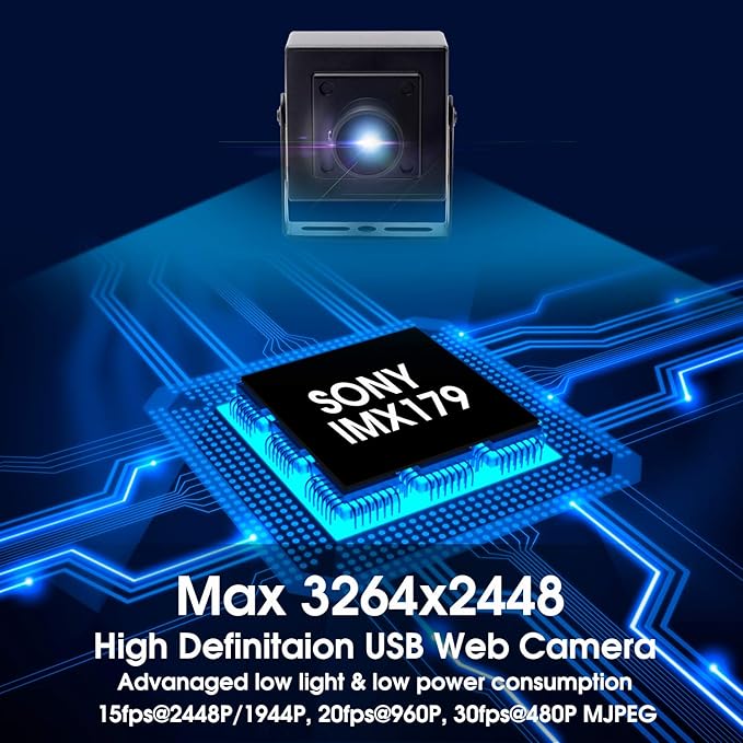 SVPRO Manual Zoom Focus USB Camera 2.8-12mm Varifocal Lens 2448P HD USB Web Camera 8MP High Definition with Sony IMX179 Sensor M12 Mount Lens Portable USB Camera with Metal Case and Bracket