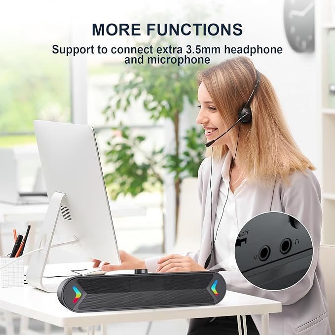 LENRUE Computer Speakers for DesktopPC Speakers with Basic Stereo Sound &amp Colorful Lights Single USB for Both Power and AudioDesktop Laptop Sound Bar Speakers for GamingMoviesMusic
