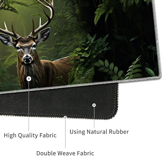 4 in 1 Mouse Pad Combo Large Gaming Mouse Pad + Keyboard Wrist Support + Mouse Wrist Rest + Coaster Table Pad 31.5 x 11.8 with Memory Foam Ergonomic Wrist Pad Set Camouflage Forest Deer