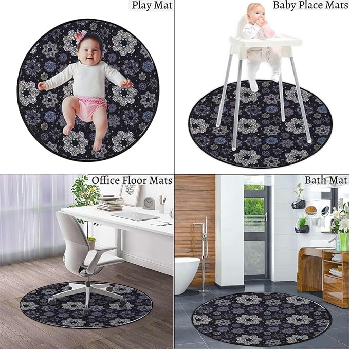 Multicolor Round Area Rugs Non-Slip Absorbent Round Rug Soft Comfortable Throw Rugs for Living Room Bedroom Nursery Decor Oriental Design Flower Ornaments Curvy Diameter 51 in