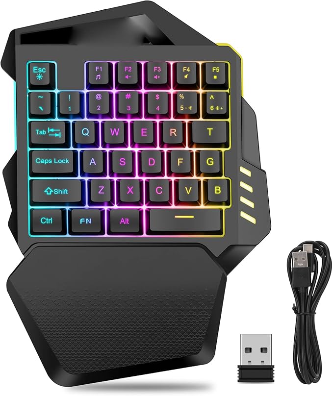 One Handed RGB Mechanical Gaming Keyboard 35 Keys Type C Professional Gaming Keypad 2.4G Wire Less RGB Lighting ABS 35 Keys Gaming Keyboard Ergonomic for Computer 2000mAh