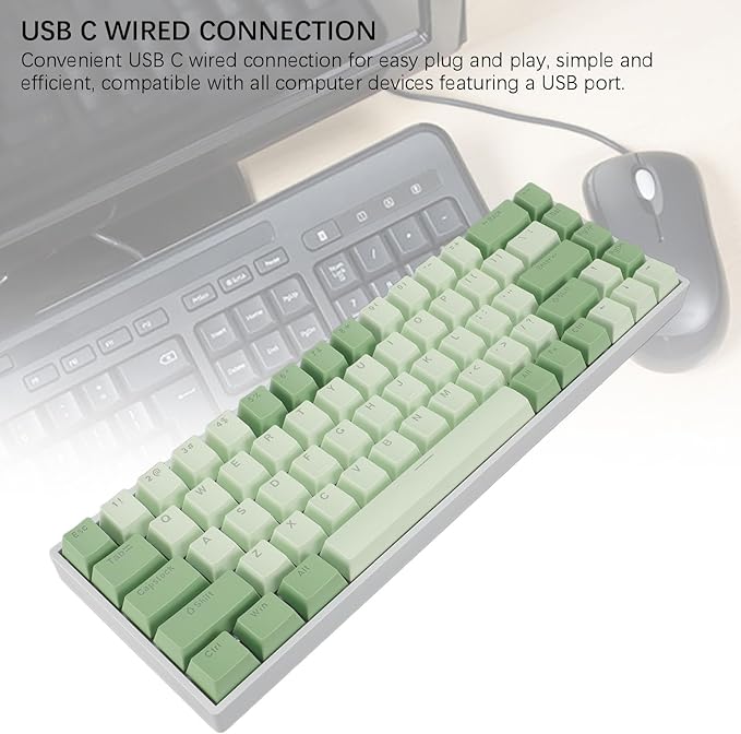 Yoidesu Mechanical Keyboard USB C Wired Gaming Keyboard RGB Backlit 68 Keys Blue Switch Computer Keyboard for Wins 2000 ME for Vista