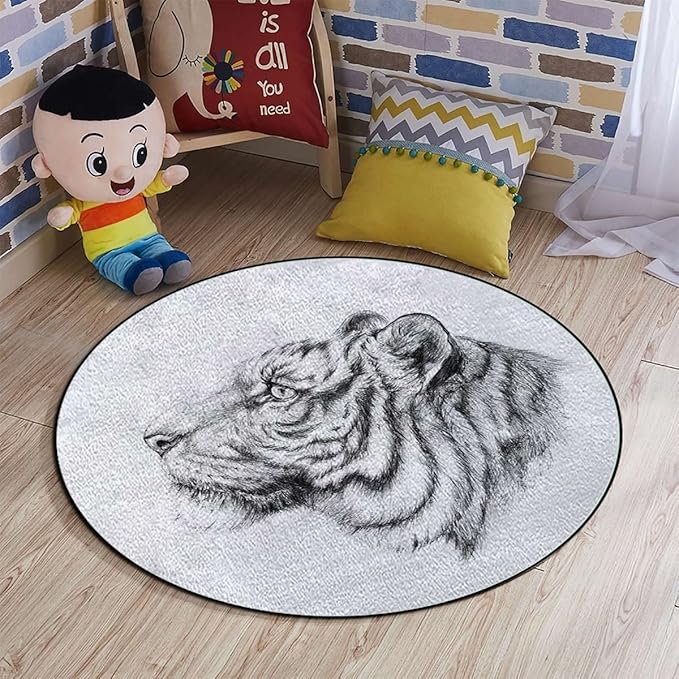 Animal Portrait Area Rug Rug for Living Room Soft Durable Rugs Carpet for BedroomRound Rug Tiger Portrait Style PredatorWhite Black Diameter 39.3 in