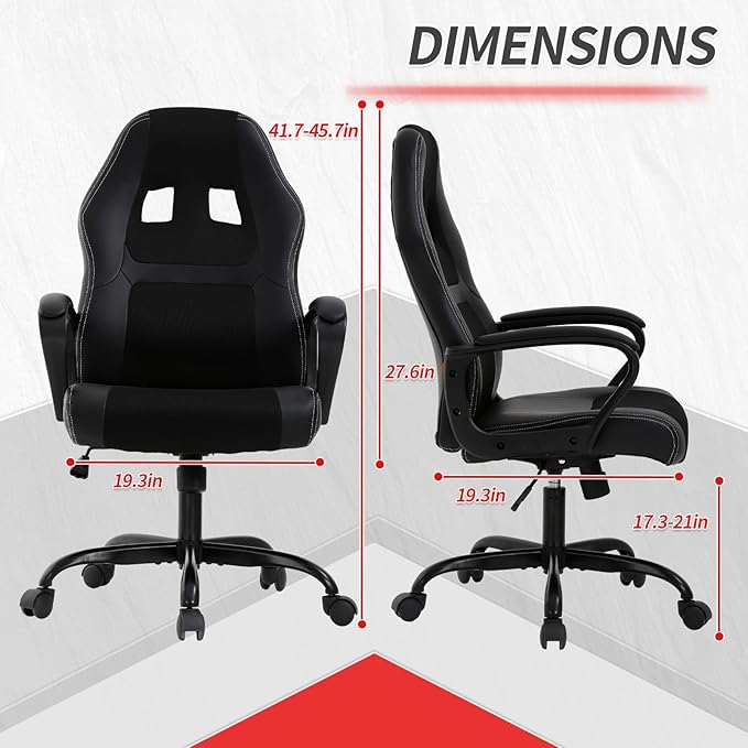 Office Chair Ergonomic Gaming Chair High Back Computer Desk Chair with Lumbar Support Adjustable PU Leather Gamer Chair Comfortable Racing Style for Adults Teens Kids (Classic Version Black)