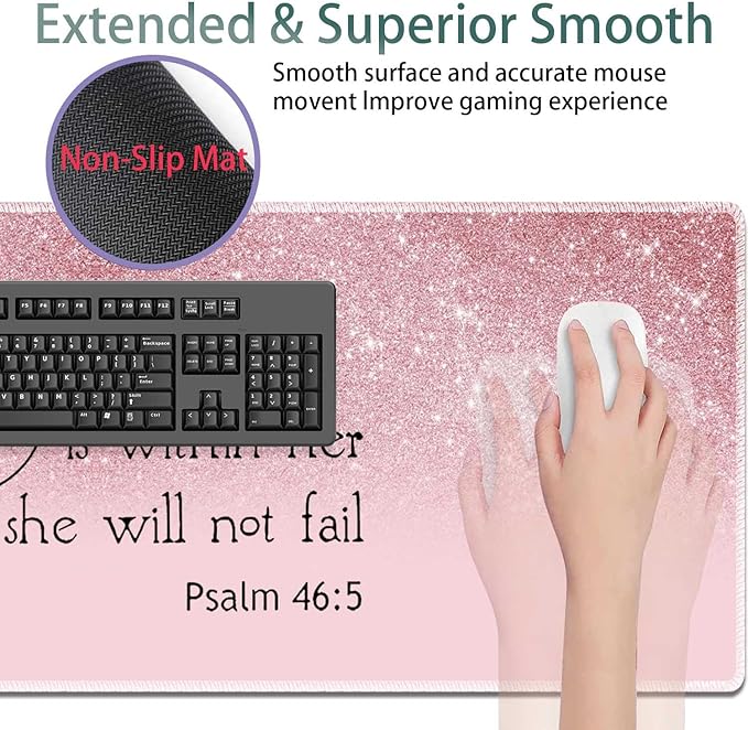 Large Gaming Mouse Pad + Keyboard Wrist Rest + Wrist Support + Coaster Set Memory Foam Ergonomic for Easy Typing XXL Extended Gaming Mouse Pad Table Pad - Bible Psalm 46:5