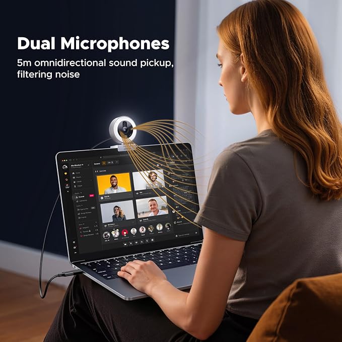 UGREEN 2K Webcam with 4-Level Ring Light Full HD Webcam for PC with Microphone Privacy Cover USB Web Camera Compatible with Switch 2 Streaming Conference Zoom Teams Computer/Laptop/MacBook