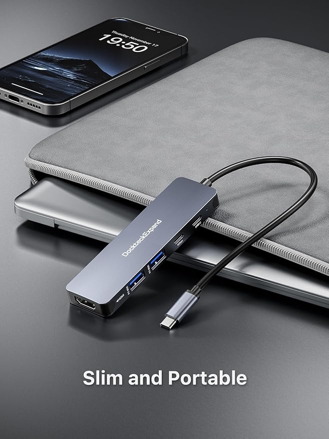 USB-C Hub 5-in-1 with 4K HDMI 100W Power Delivery 5Gbps USB-C Data Port and 2 5Gbps USB-A Data Ports for MacBook Pro/Air iPad Pro/Air Dell XPS