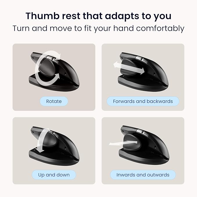 Contour Unimouse Ergonomic Vertical Mouse Adjustable 35°-70° Tilt Angle 6 Programmable Buttons for Productivity Customizable Thumb Rest for Wrist Pain Relief | Plug &amp Play Mac/PC - Wireless - Ri