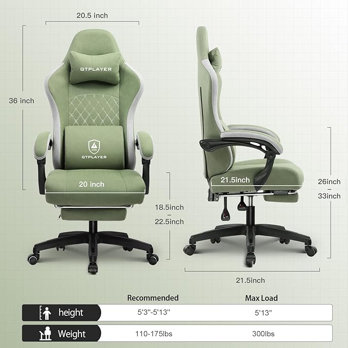GTPLAYER Gaming Chair Computer Office Chair with Pocket Spring Cushion Linkage Armrests and Footrest High Back Ergonomic Computer Chair with Lumbar Support Task Chair with Footrest