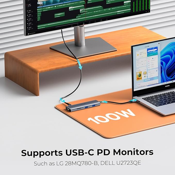 USB C to USBC Splitter Dual/Triple Monitor for AR/XR Glasses with 4K@60Hz HDMI 6×10Gbps Ports 100W PD SD 4.0Reader Not Compatible with Rokid Station/2 XREAL Beam/Pro VITURE Neckband