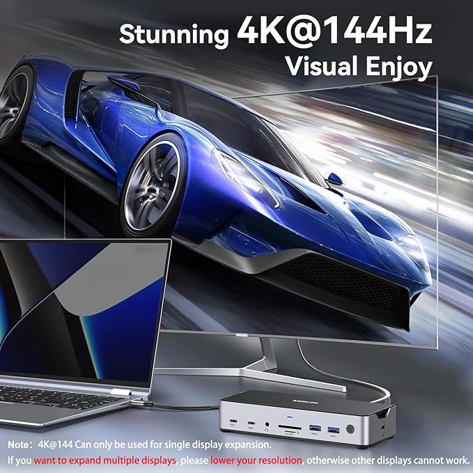 USB C Docking Station 3 Monitors Laptop USB C Dock Dual Monitor with 2 HDMI DisplayPort 4K144HzUSB A 2.0/3.0USBC 3.1 10Gbps&amp30W OutputEthernetmicroSD&ampSDAudio&ampMic150W DC Power for Del