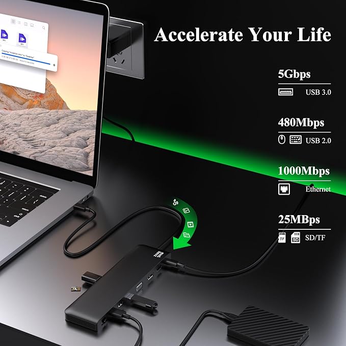 USB C Docking Station Minthouz 12-in-1 Docking Station 3 Monitors USB Hub with DisplayPort/HDMI/VGA PD USB 2.0/3.0 Gigabit Ethernet SD/TF Audio Jack USB C Dock for Windows &amp Mac