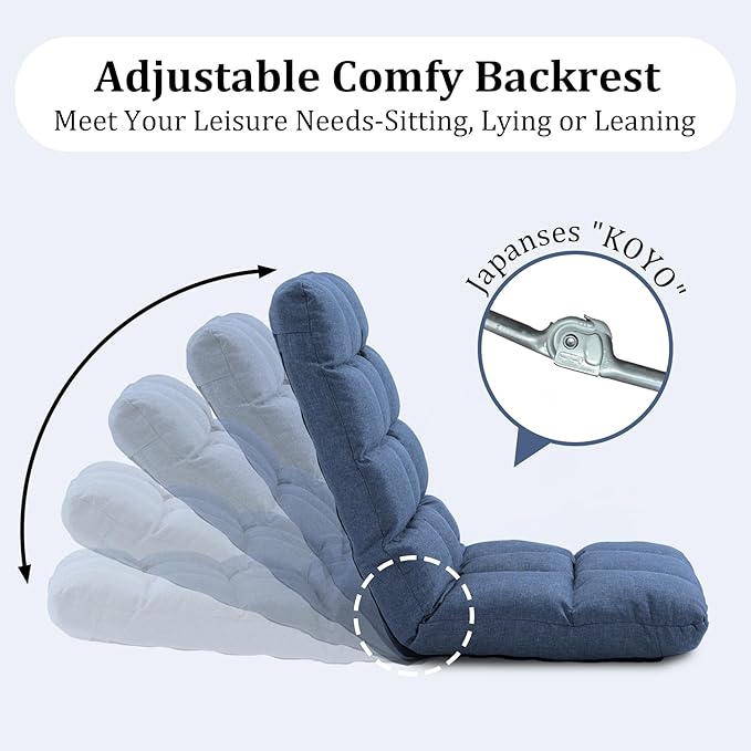 Folding Floor Gaming Chair with Back Support 14-Position Adjustable Recliner - Padded Cushion with Breathable Linen &amp Cotton Blend for Adults &amp Kids Perfect for Gaming Reading &amp Meditat
