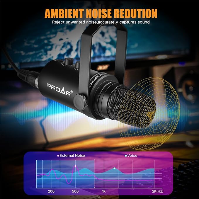 XLR/USB Dynamic MicrophonePC Computer Microphone for PodcastingVocal RecordingLive StreamingGamingVoice-OverAll Metal Professional Studio Mic Kit with Noise CancellingUSB-C Port