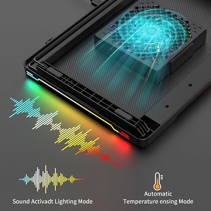DEPGI Laptop Cooling Pad Laptop Cooler Stand with 5.5 Movable Fan Easy to Clean 10 RGB Light Modes Auto Temp Sensor &amp 3-Speed Manual Control Ultra Quiet ≤40dB for 14–17.3 Inch Laptops